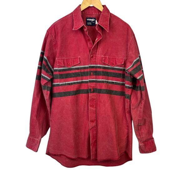 Wrangler Other - Wrangler Vintage Brushpopper Size 16/34 Red Black Western Shirt Long Sleeve 90s